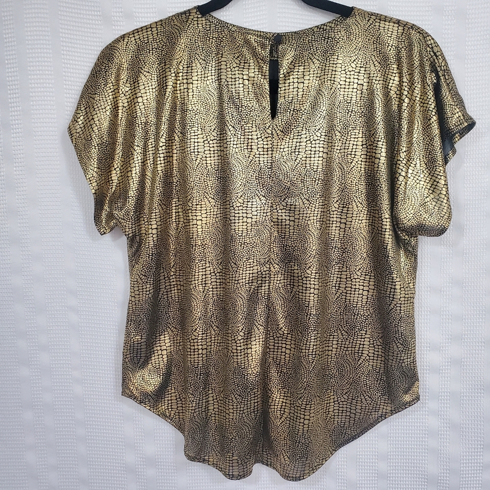 VINTAGE LAURA WINSTON Metallic Gold/Black Crocodile Print Top 1980s Size Medium - Picture 3 of 6